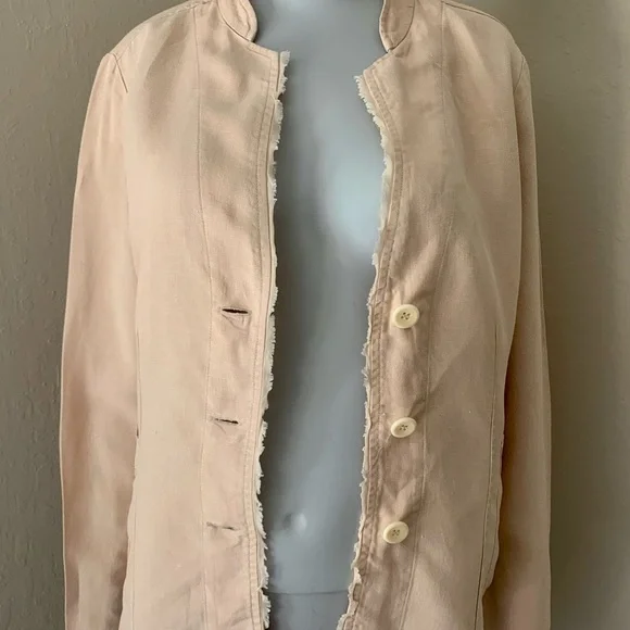 EILEEN FISHER 100% Linen Blazer Beige Blush Lightweight Button Front Size XS - Picture 9 of 16